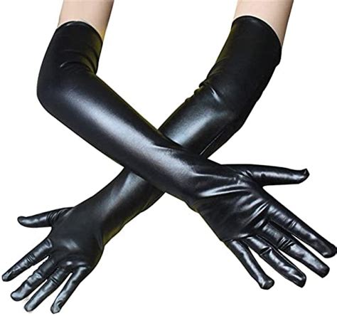 Achsoo Womens Faux Leather Sexy Long Gloves Sexy Wet。